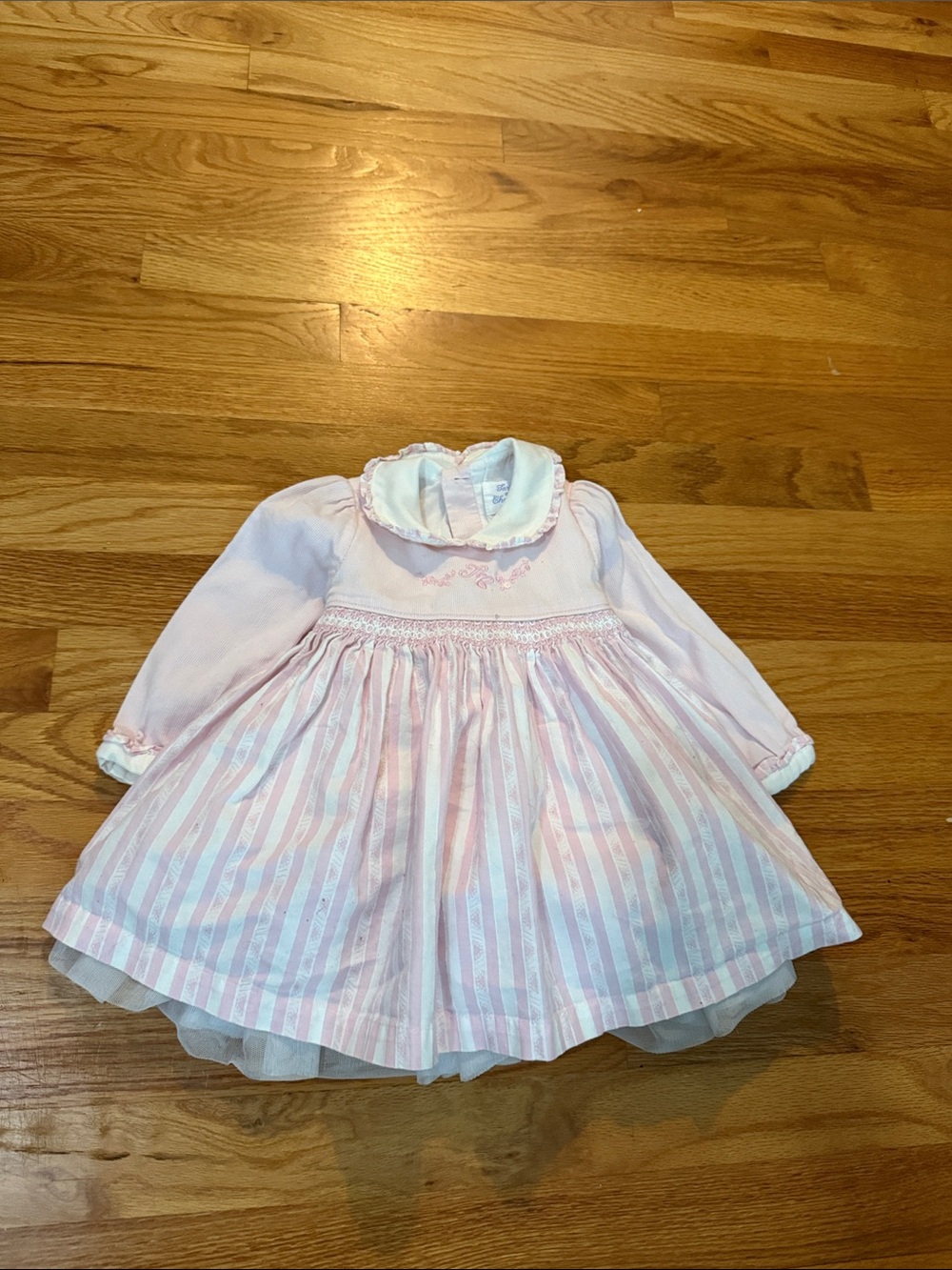 Tartine et Chocolat Pink and White Smocked Baby Dress